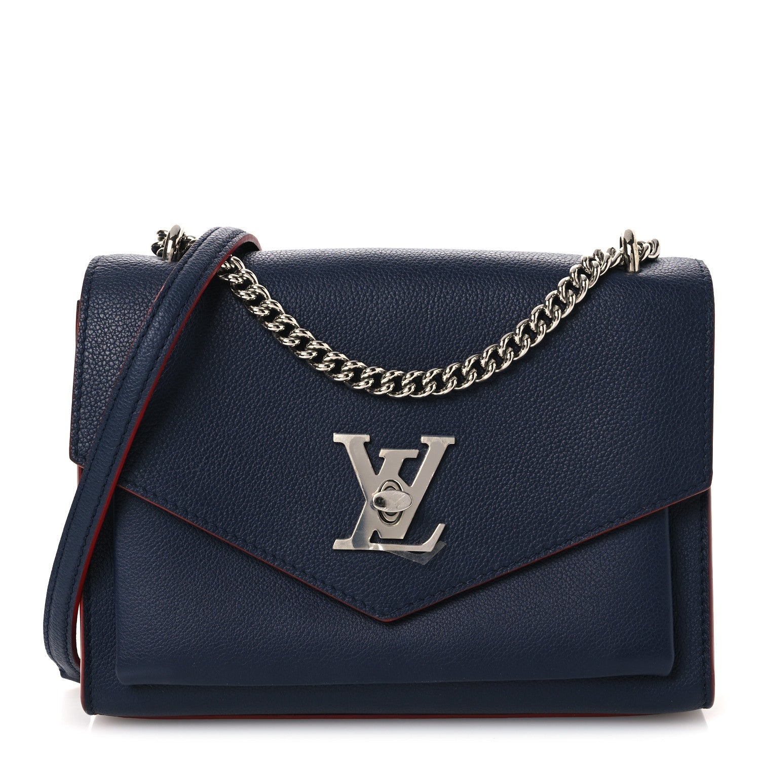 Louis Vuitton Soft Calfskin Mylockme Chain Bag BB Marine Rouge