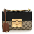 Gucci GG Supreme Monogram Calfskin Small Padlock Shoulder Bag Beige Black Cuir