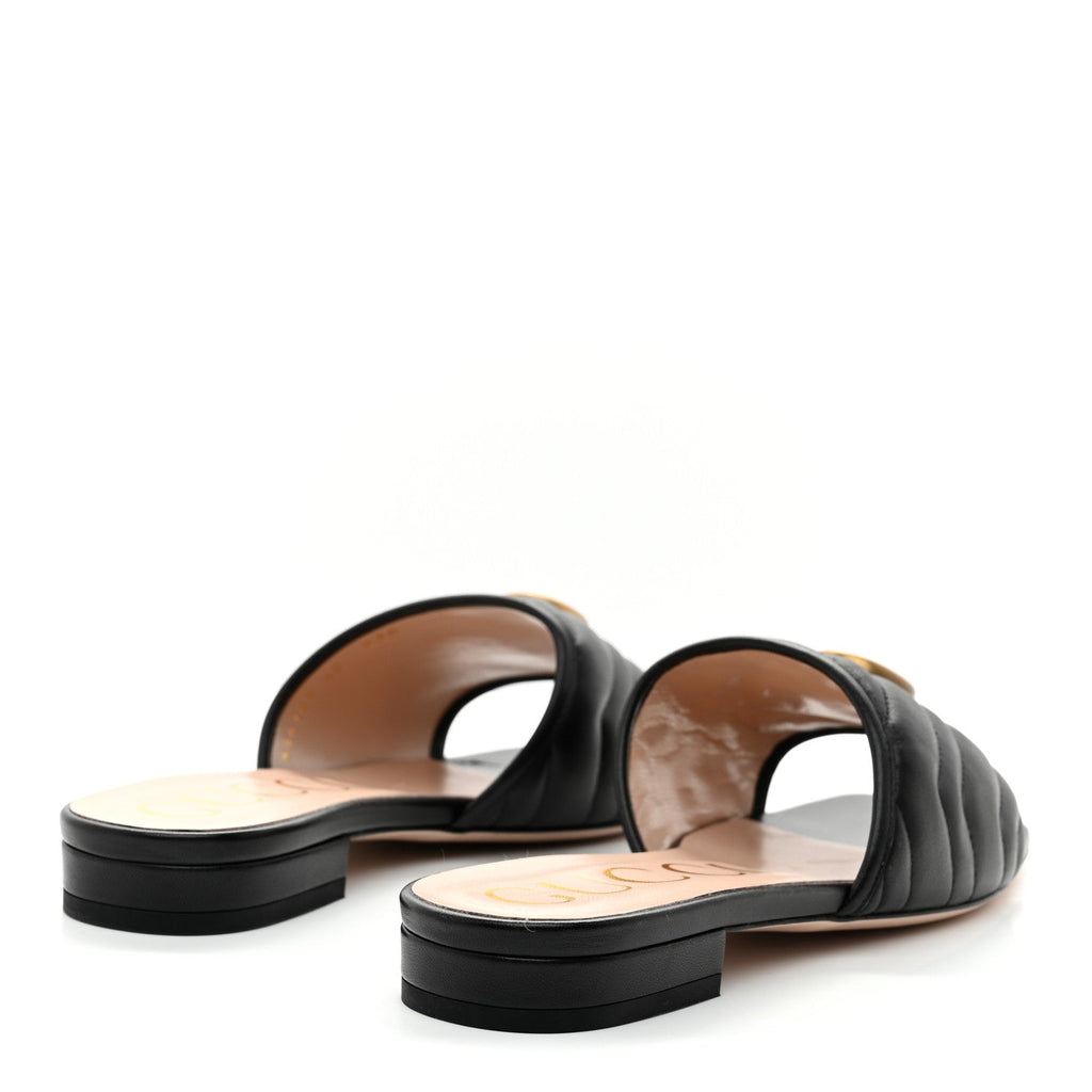 Gucci Nappa Matelasse GG Marmont Flat Slide Sandals 40 Black