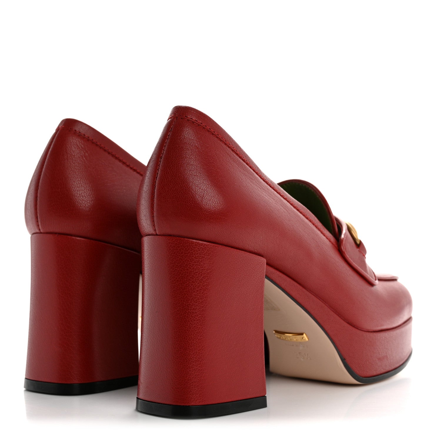 Gucci Goatskin Houdan Mid Heel Platform Loafers 35.5 Hibiscus Red
