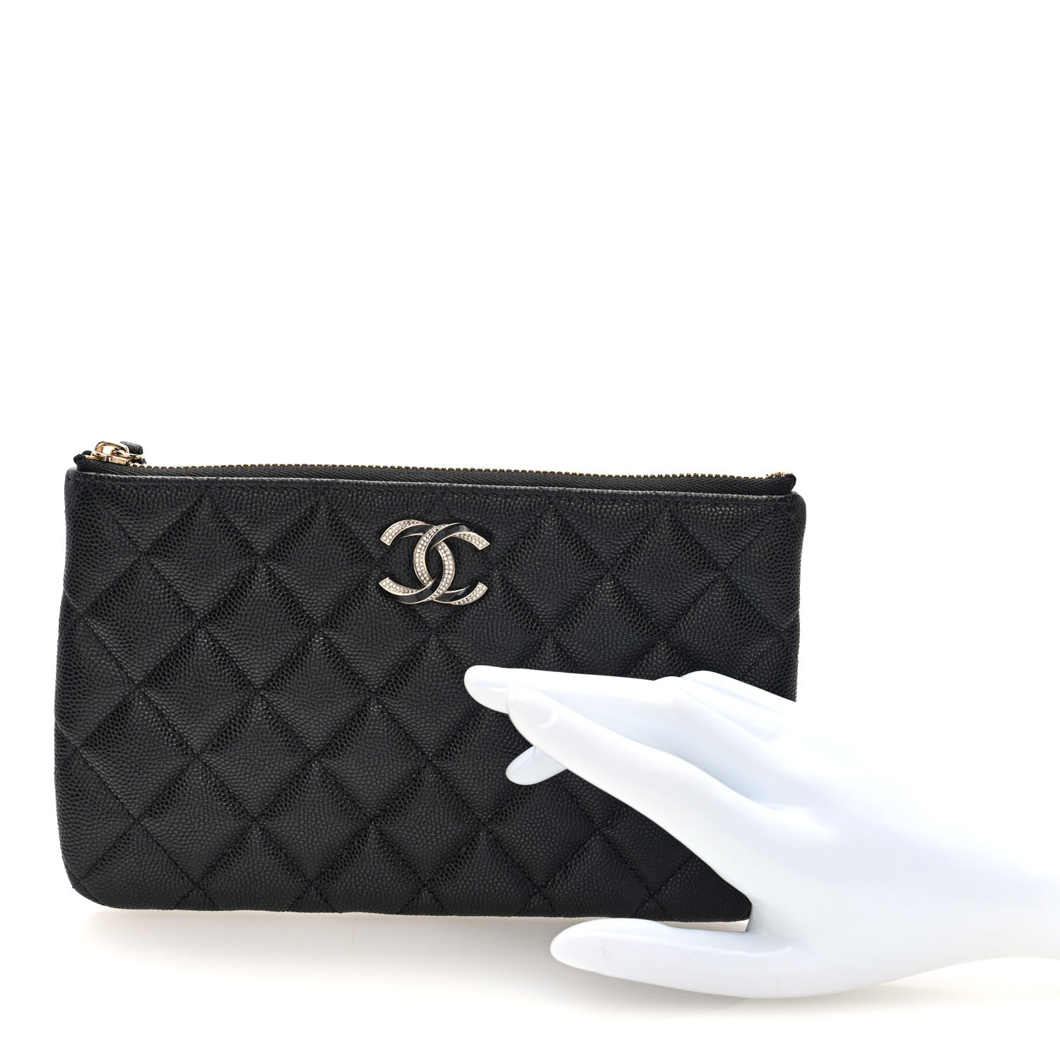 Caviar Quilted Crystal Enamel Cosmetic Case Black