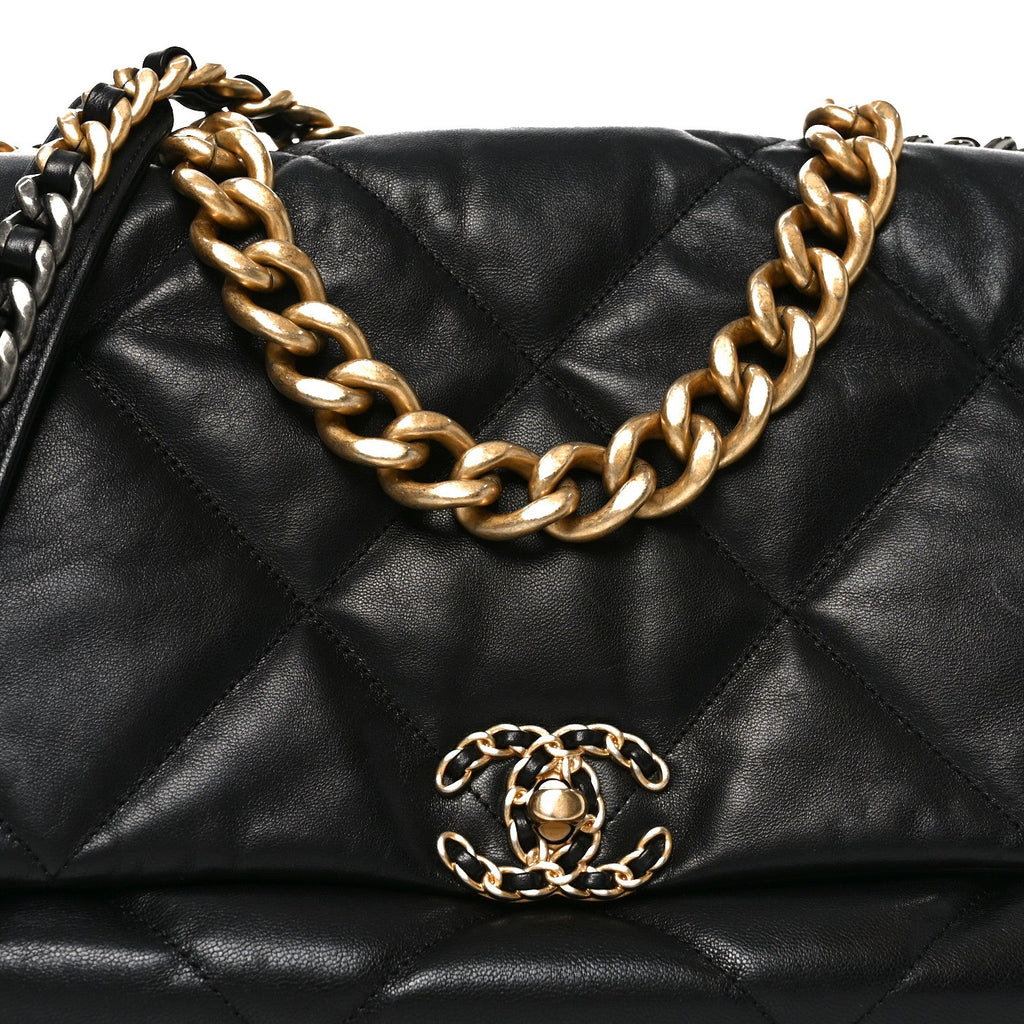 Chanel Goatskin Quilted Maxi Chanel 19 Flap Black