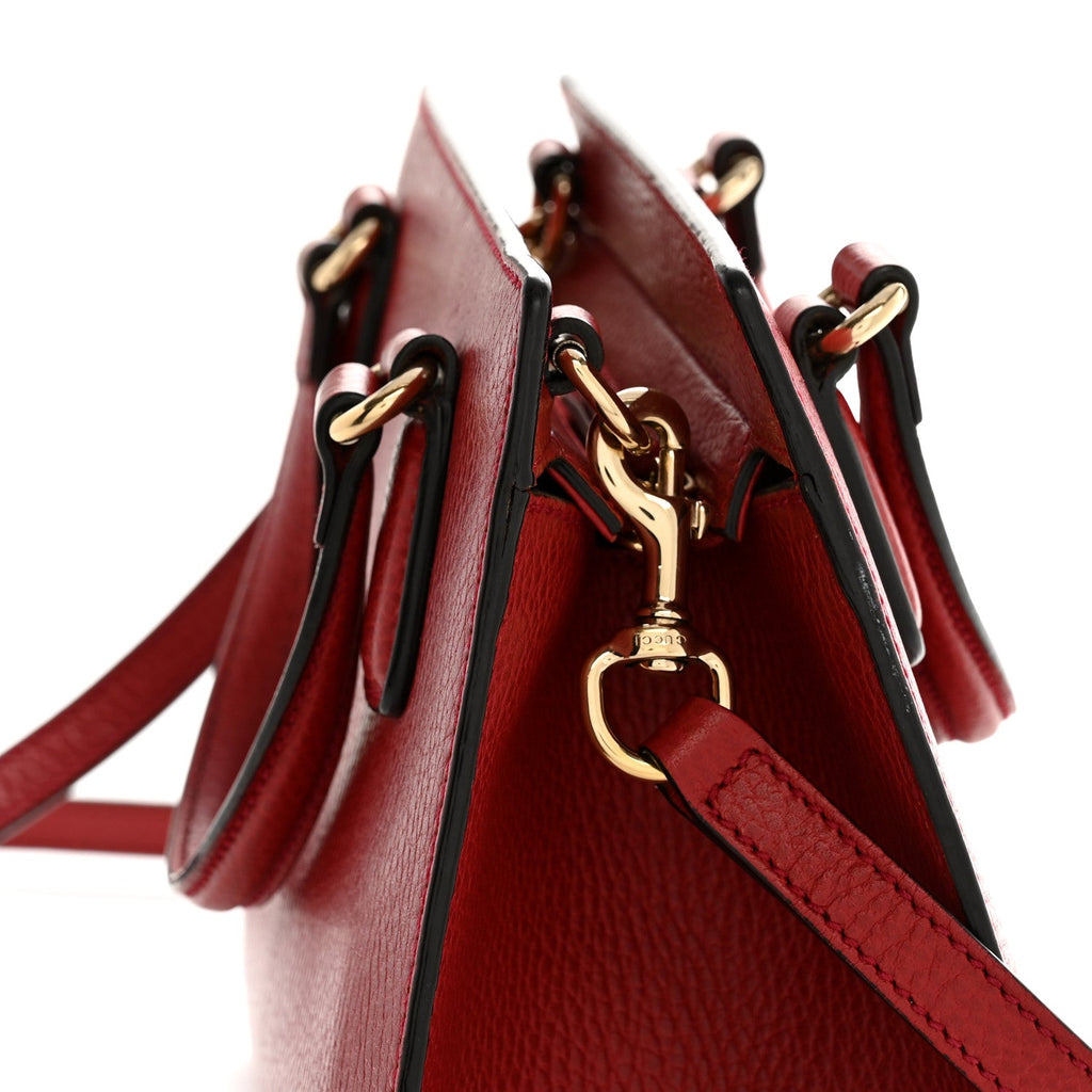 Gucci Dollar Calfskin Medium Soho Top Handle Satchel Hibiscus Red