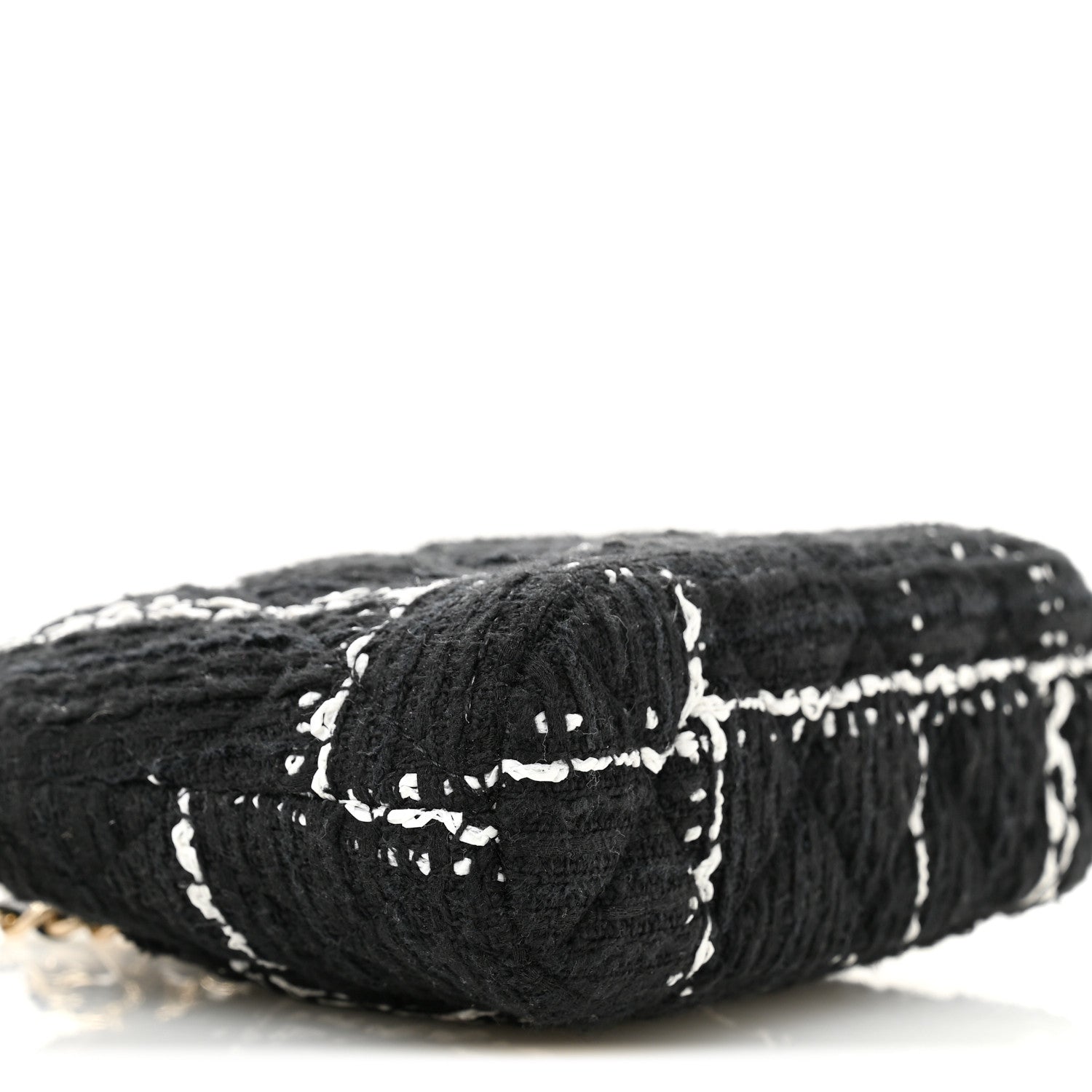 Chanel Tweed Quilted Mini Clutch With Chain  Black White