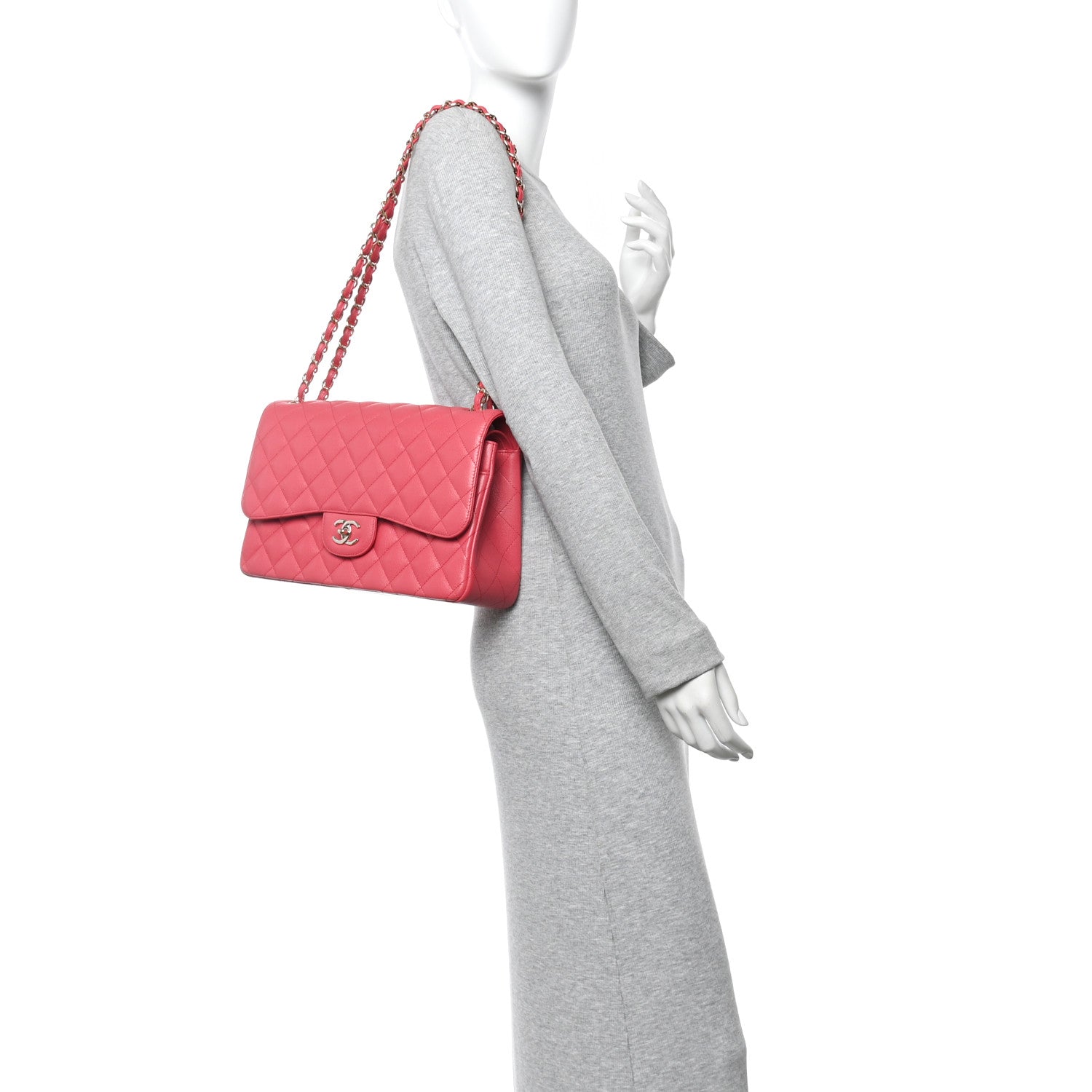 Chanel Caviar Quilted Jumbo Double Flap Dark Pink