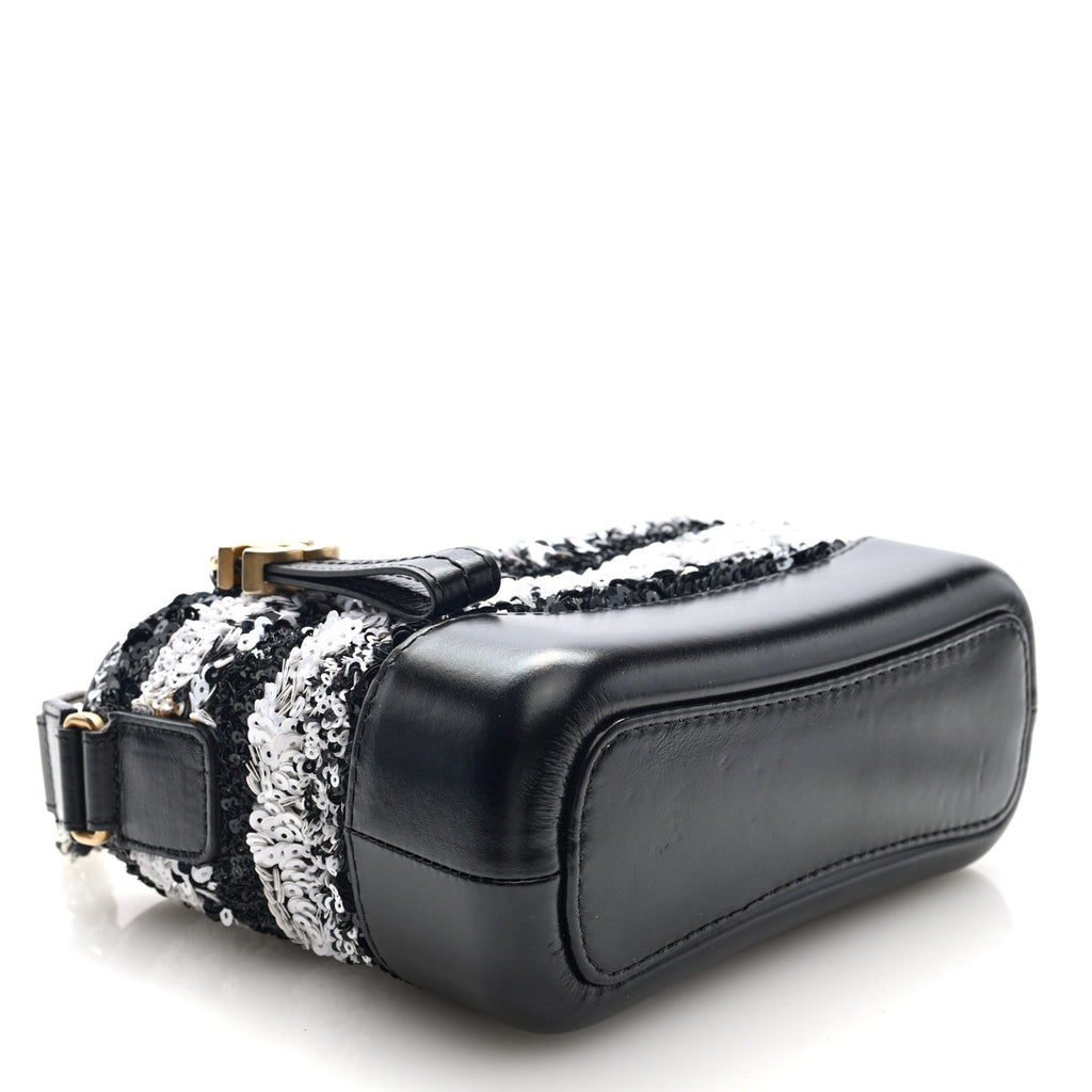 Chanel Sequin Calfskin Small Gabrielle Hobo Black White