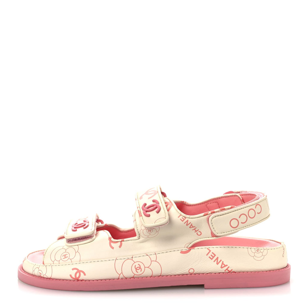 Lambskin Printed CC Velcro Dad Sandals 37 White Pink