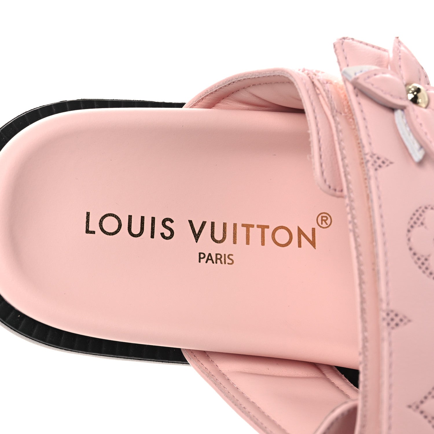 Louis Vuitton Lambskin Embossed Monogram Sunset Comfort Flat Sandals 38 Pink