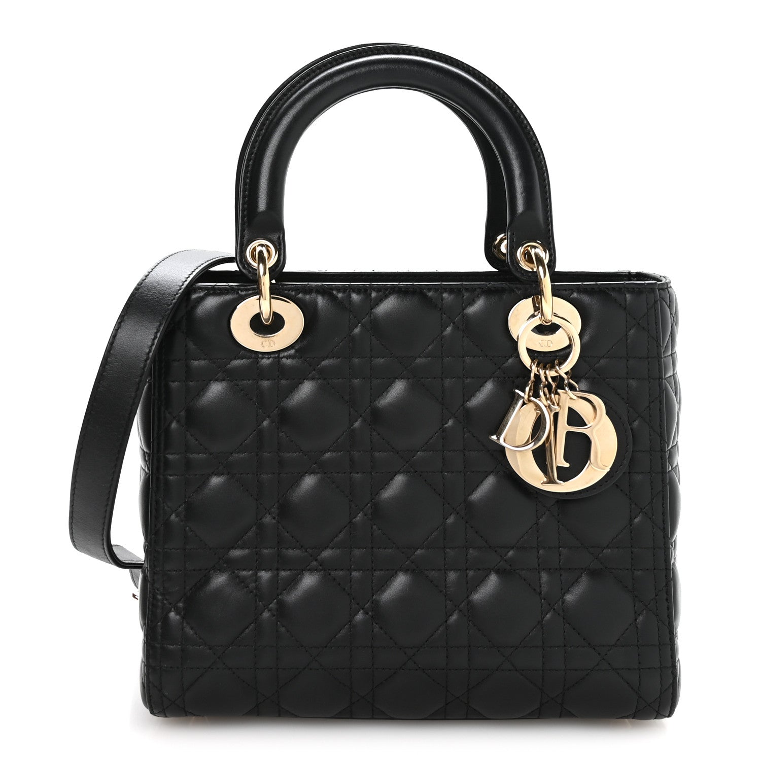 Christian Dior Lambskin Cannage Medium Lady Dior Black