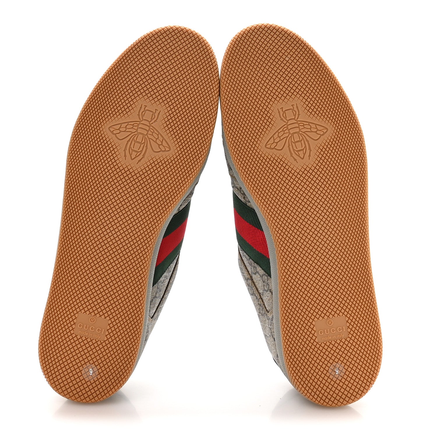 Gucci GG Supereme Monogram Miro Soft Calfskin Web Mens Screener Sneakers 9 Beige Ebony Black New Platinum