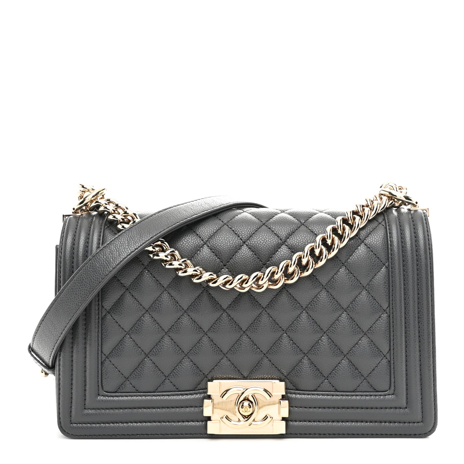 Chanel Caviar Quilted Medium Boy Flap Dark Grey