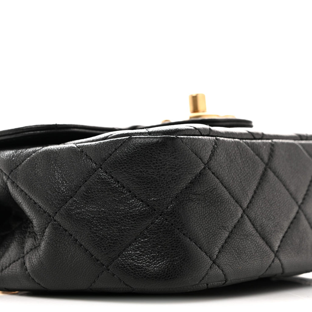 Chanel Shiny Goatskin Quilted Mini Chain Strap Flap Black
