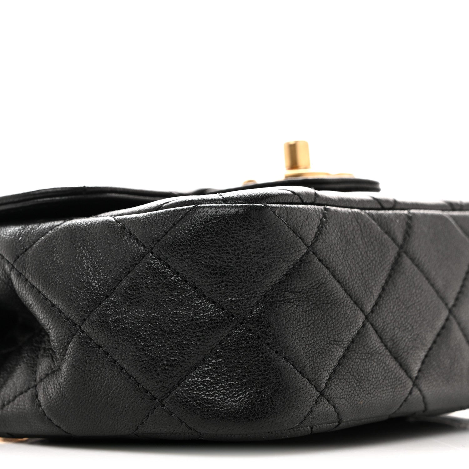 Chanel Shiny Goatskin Quilted Mini Chain Strap Flap Black