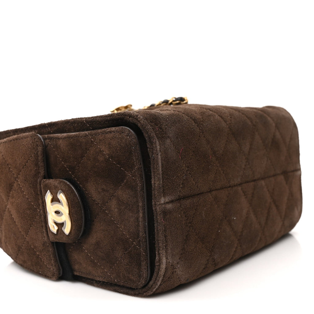 Chanel Suede Quilted Mini Chanel 25 Handbag Dark Brown