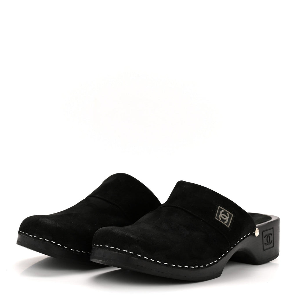 Chanel Suede CC Clogs 37 Black