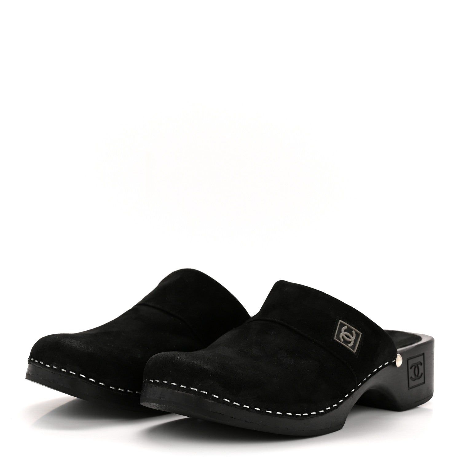 Chanel Suede CC Clogs 37 Black