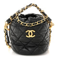 Chanel Caviar Quilted Coco First Bucket Clutch With Chain Black