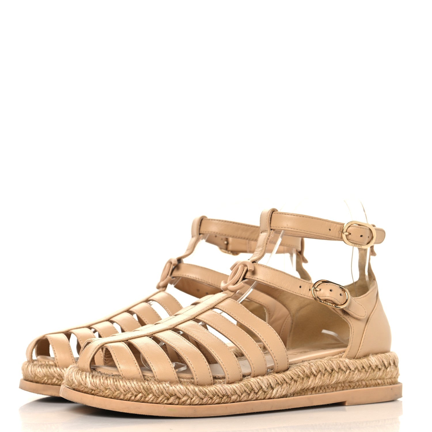 Lambskin Espadrille Sandals 37 Beige