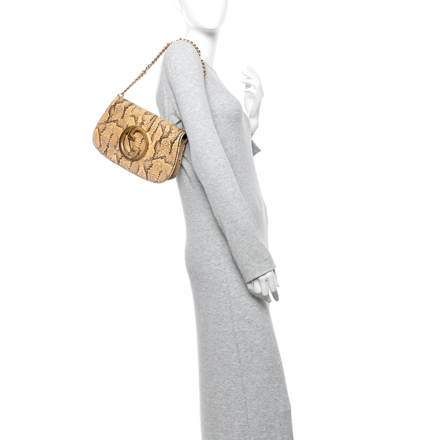 Gucci Roxy Snakeskin Blondie Chain Shoulder Flap Bag Roccia