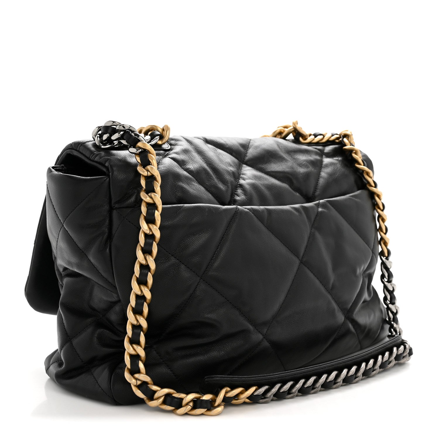 Chanel Goatskin Quilted Maxi Chanel 19 Flap Black