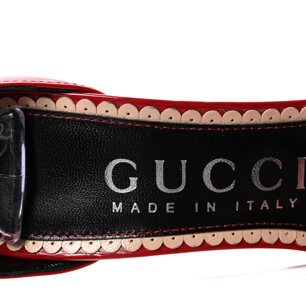 Gucci Patent Crystal Double G Ankle Wrap Sandals 37 Red