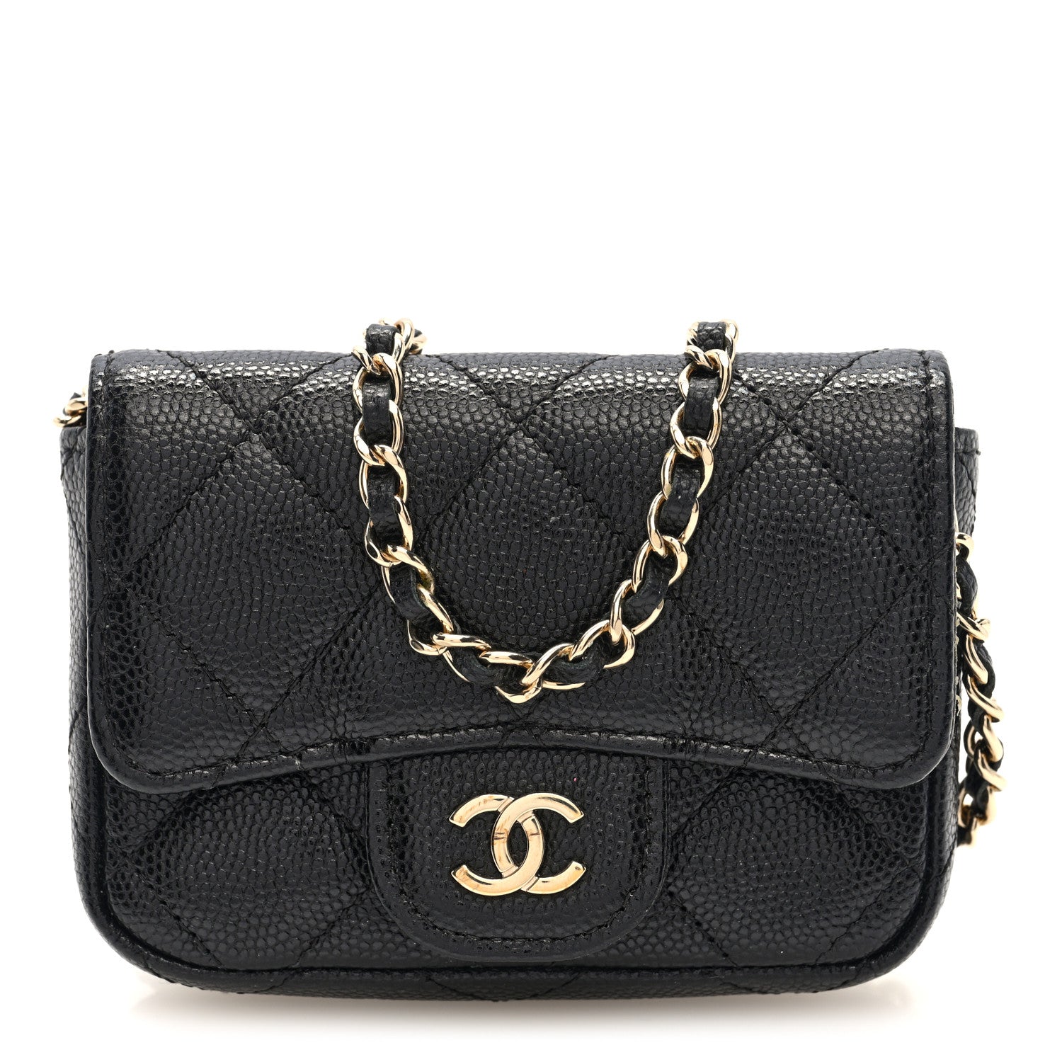 Caviar Quilted Mini Chain Belt Bag Black
