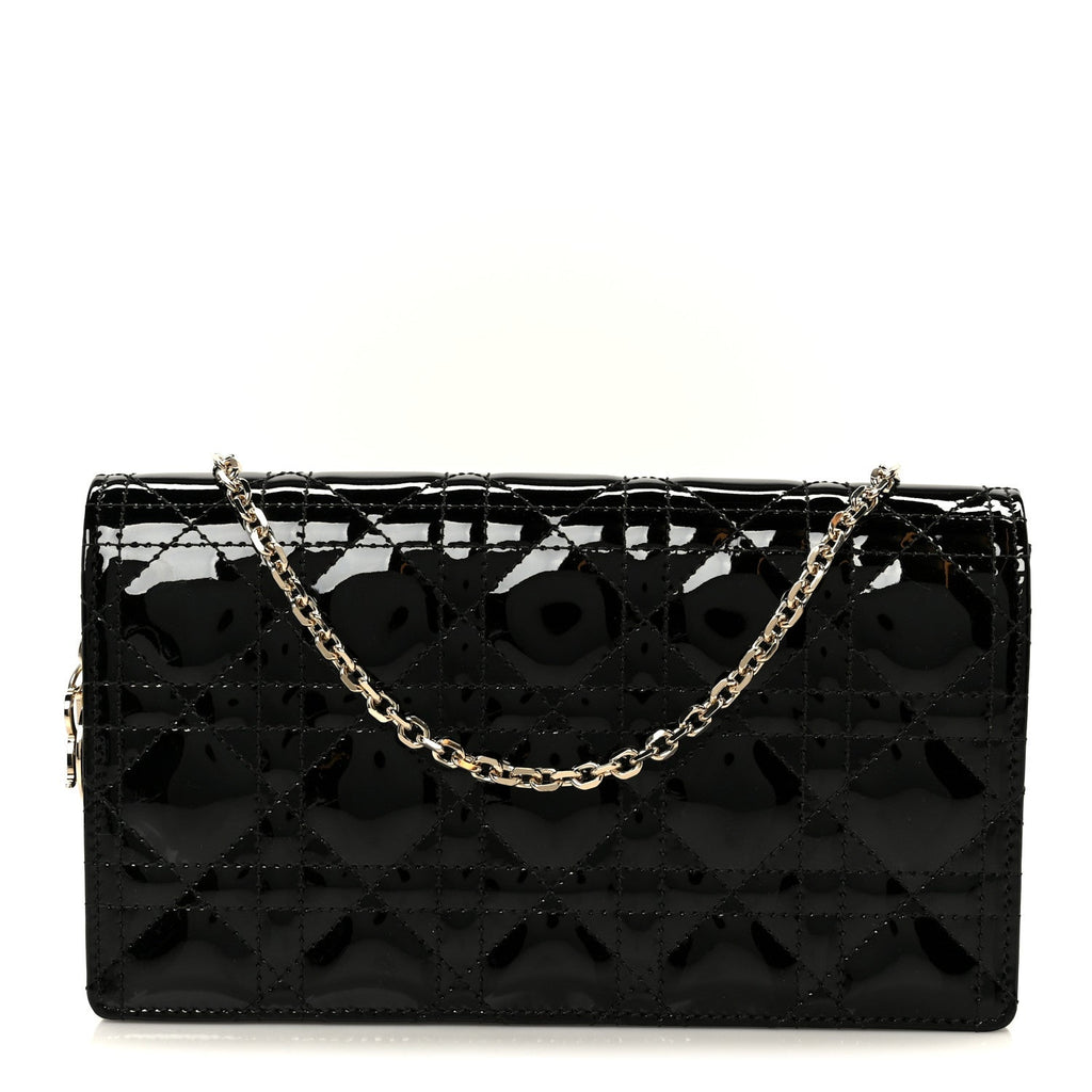 Christian Dior Patent Cannage Lady Dior Pouch Black