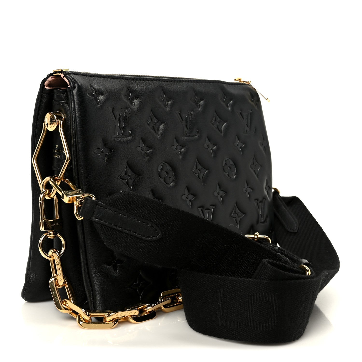 Louis Vuitton Lambskin Embossed Monogram Coussin PM Black