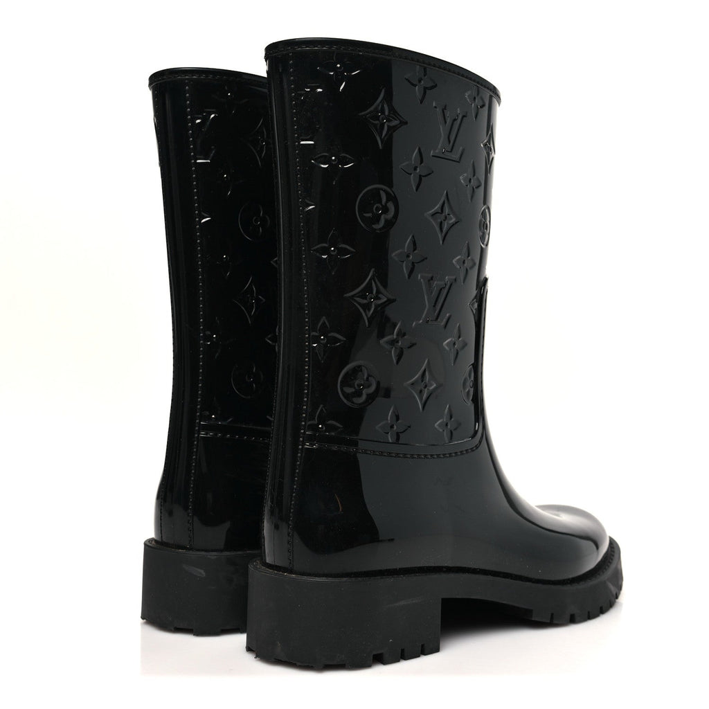 Louis Vuitton Rubber Embossed Monogram Drops Flat Half Boots 37 Black