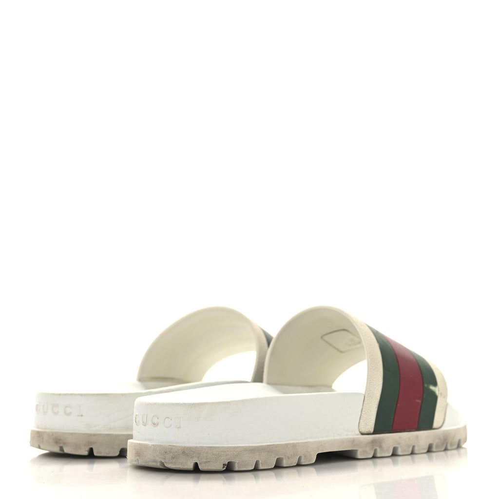 Gucci Rubber Web Mens Lug Sole Slide Sandals Great 5 White Green Red
