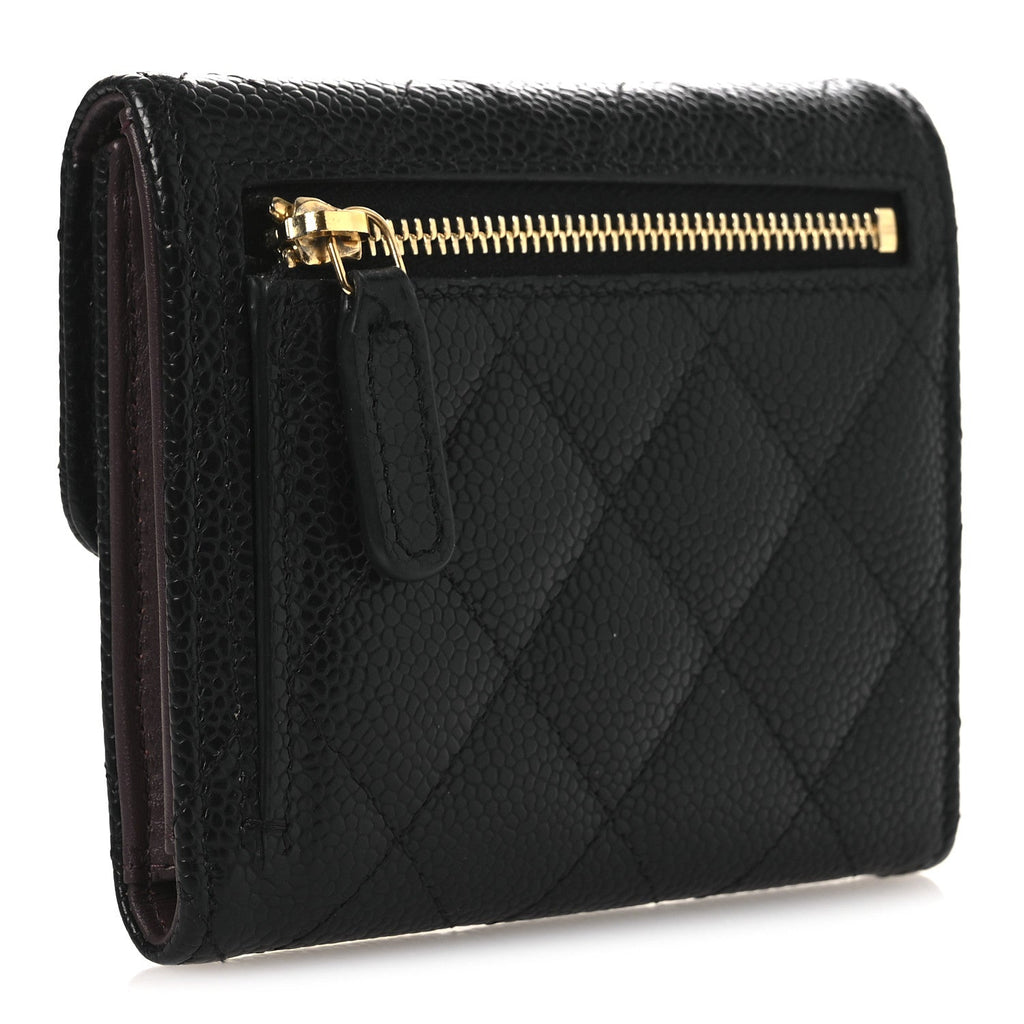 Caviar Quilted Compact Flap Wallet Black