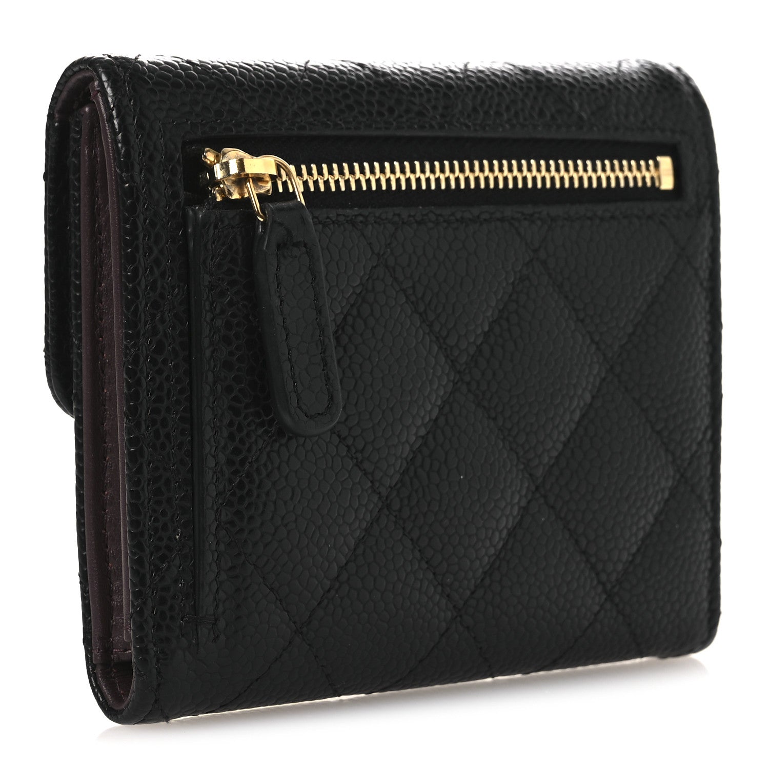 Caviar Quilted Compact Flap Wallet Black