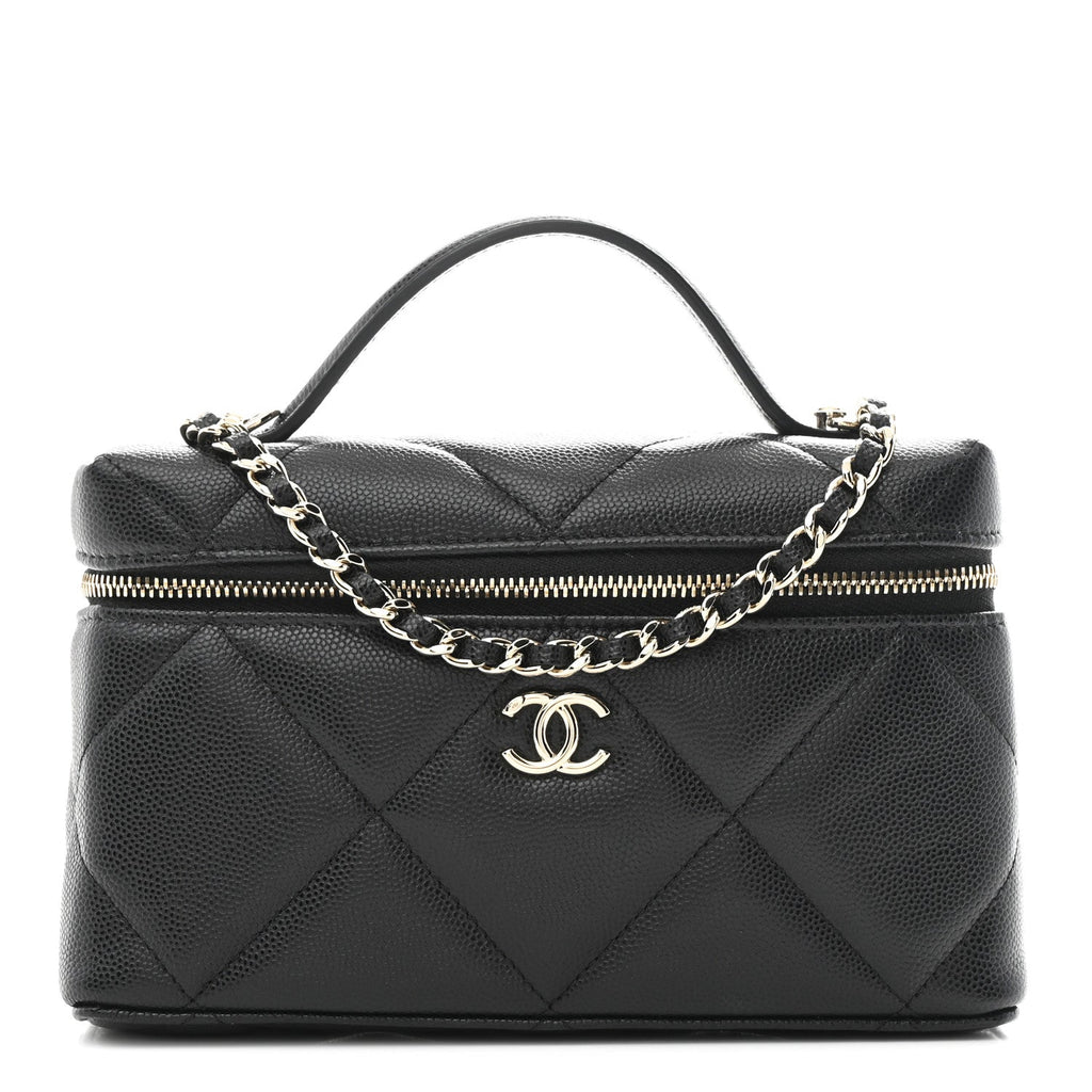 Chanel Caviar Quilted Top Handle Slim Vanity With Chain Black