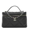 Chanel Caviar Quilted Top Handle Slim Vanity With Chain Black