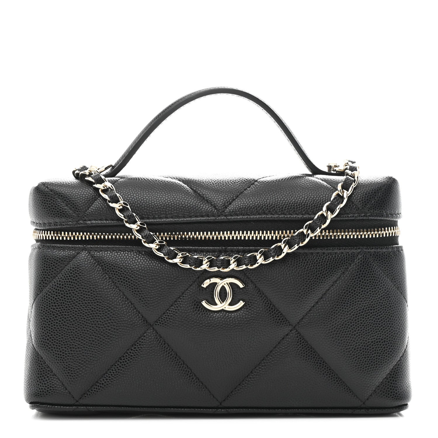 Chanel Caviar Quilted Top Handle Slim Vanity With Chain Black