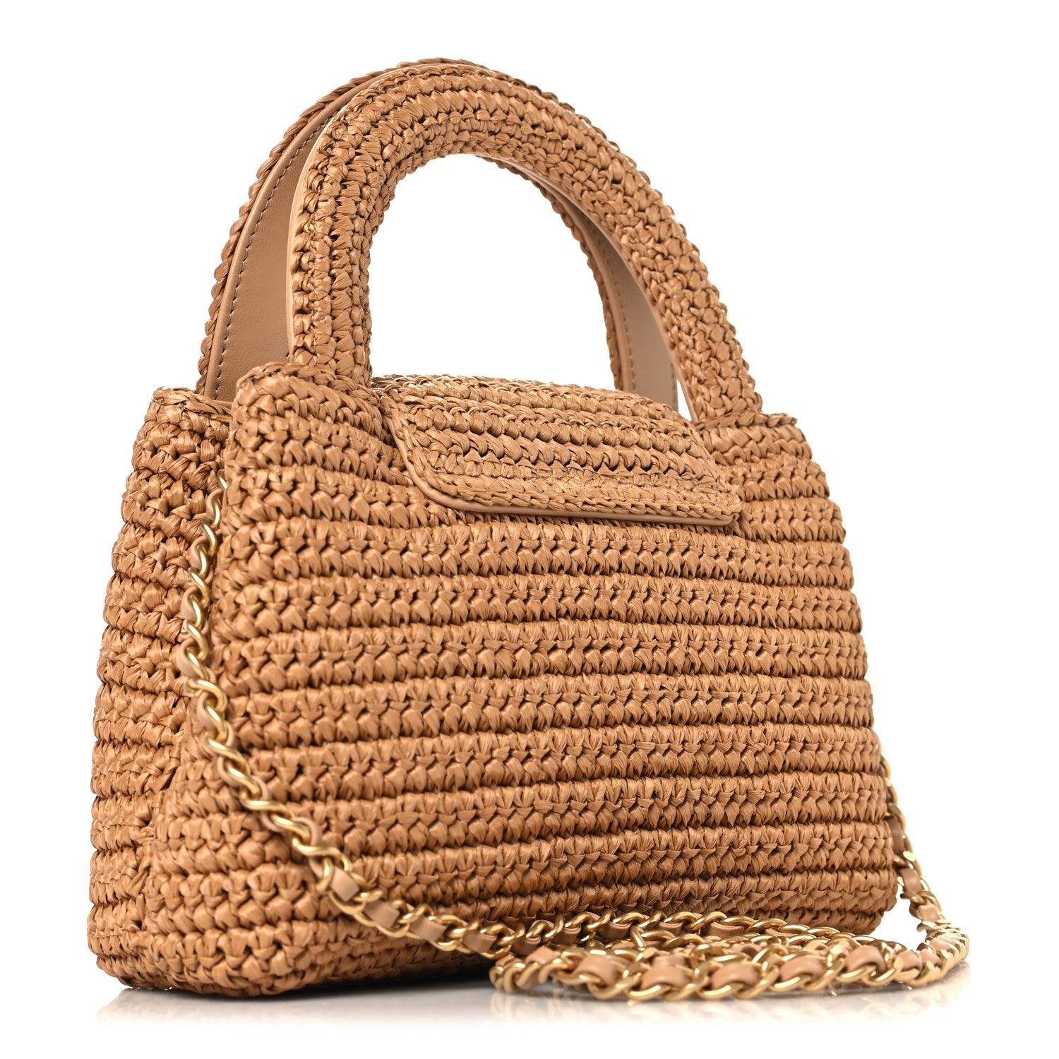 Chanel Braided Raffia Nano Kelly Flap Bag Dark Beige
