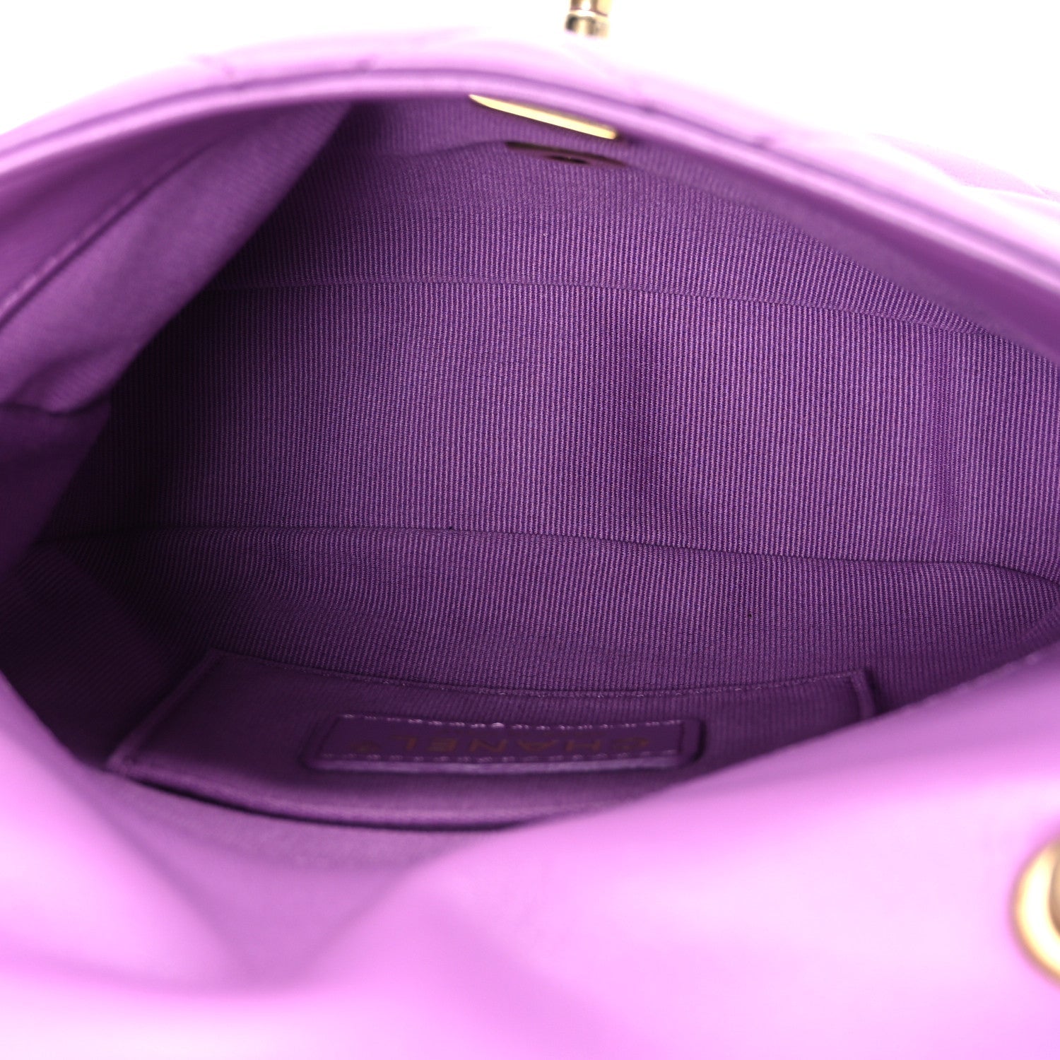 Chanel Lambskin Quilted Mini Lacquered Chain Flap Purple