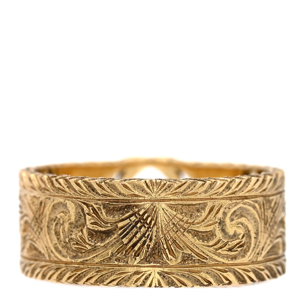 Gucci 18K Yellow Gold Interlocking G Arabesque Ring 55 7.25
