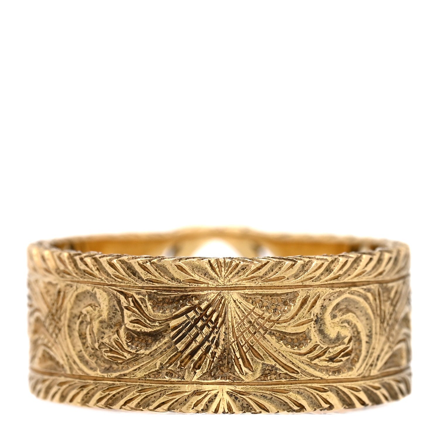 Gucci 18K Yellow Gold Interlocking G Arabesque Ring 55 7.25