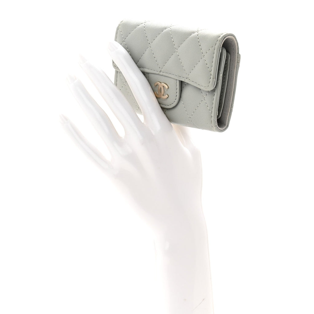 Lambskin Quilted Classic 4 Key Holder Wallet Grey