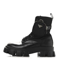 Prada Spazzolato Rois Re-Nylon Metal Triangle Logo Monolith Pouch Pocket 55mm Boots 38 Black
