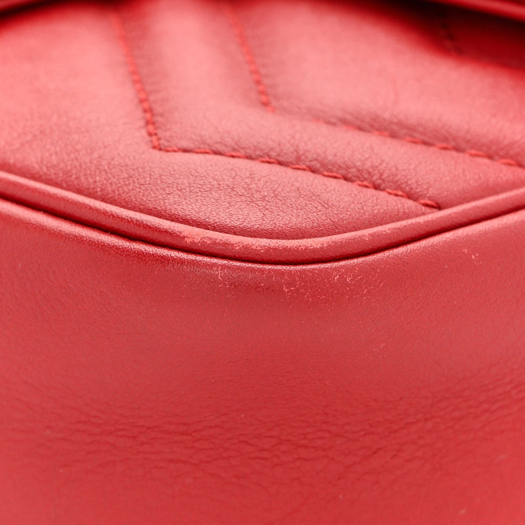 Gucci Calfskin Matelasse Super Mini GG Marmont Shoulder Bag Hibiscus Red