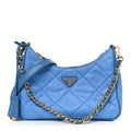Prada Re-Nylon Saffiano Stitched Mini Re-Edition 1995 Chaine Shoulder Bag Blue