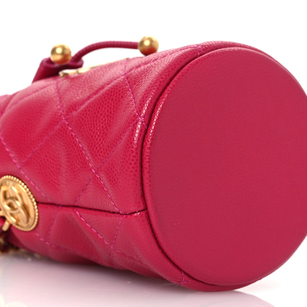 Chanel Caviar Quilted Twist Your Buttons Mini Bucket Bag Fuchsia