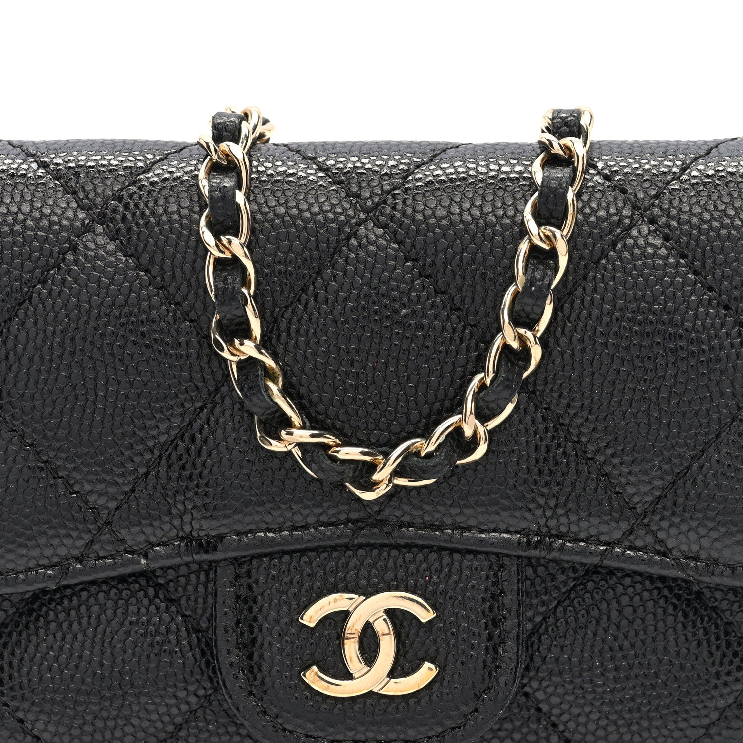 Caviar Quilted Mini Chain Belt Bag Black