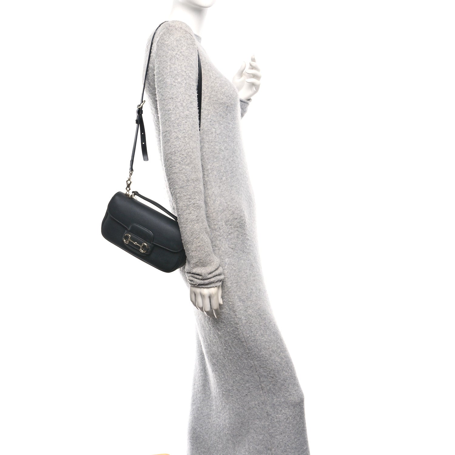 Gucci Calfskin Horsebit 1955 Small Soft Top Handle Shoulder Bag Black
