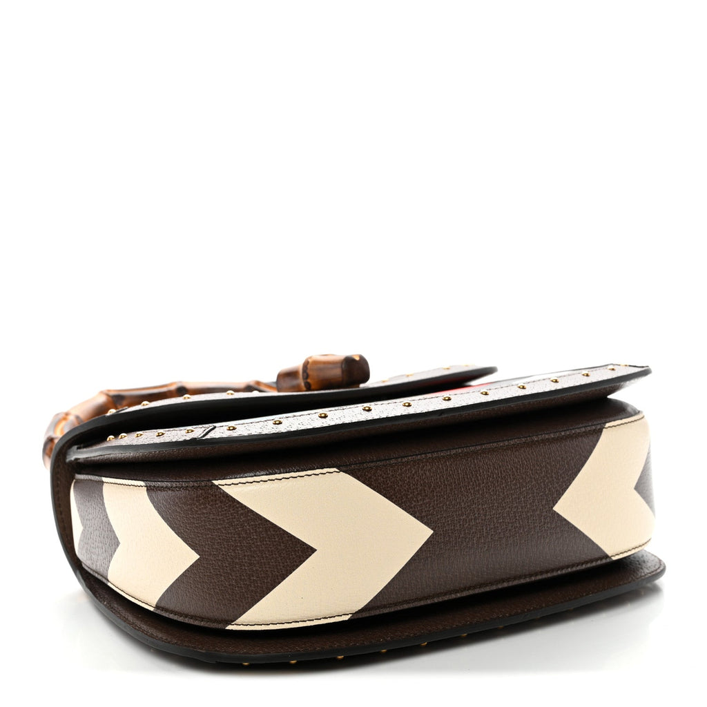 Gucci GG Supreme Monogram Studded Calfskin Centum Medium Bamboo 1947 Top Handle Bag Beige Ebony Multicolor