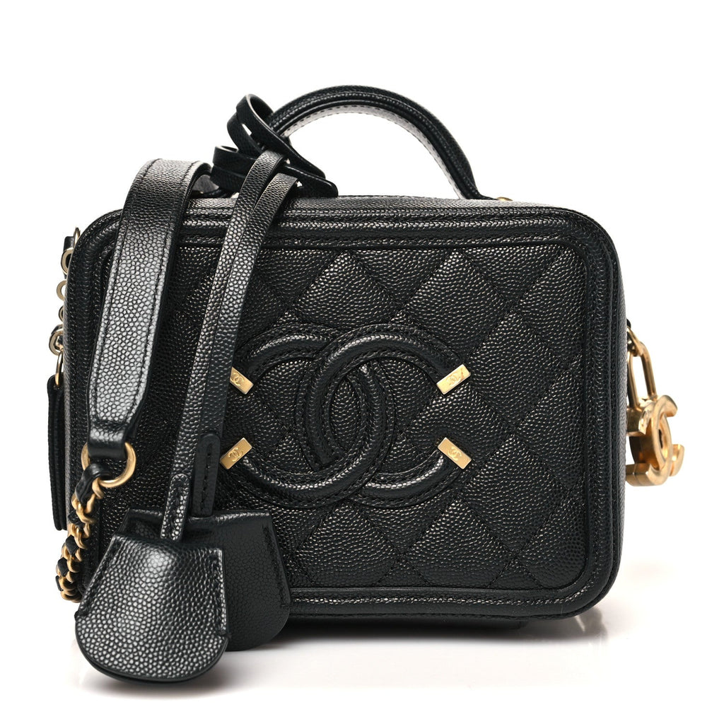Chanel Caviar Quilted Small CC Filigree Vanity Case Black