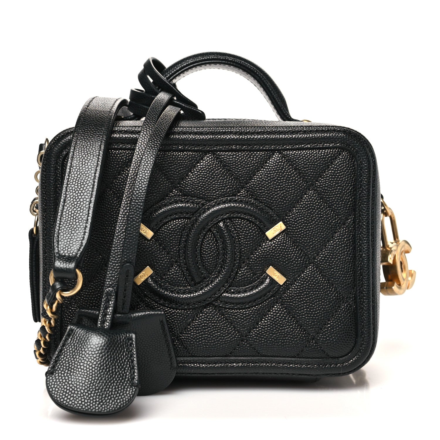 Chanel Caviar Quilted Small CC Filigree Vanity Case Black