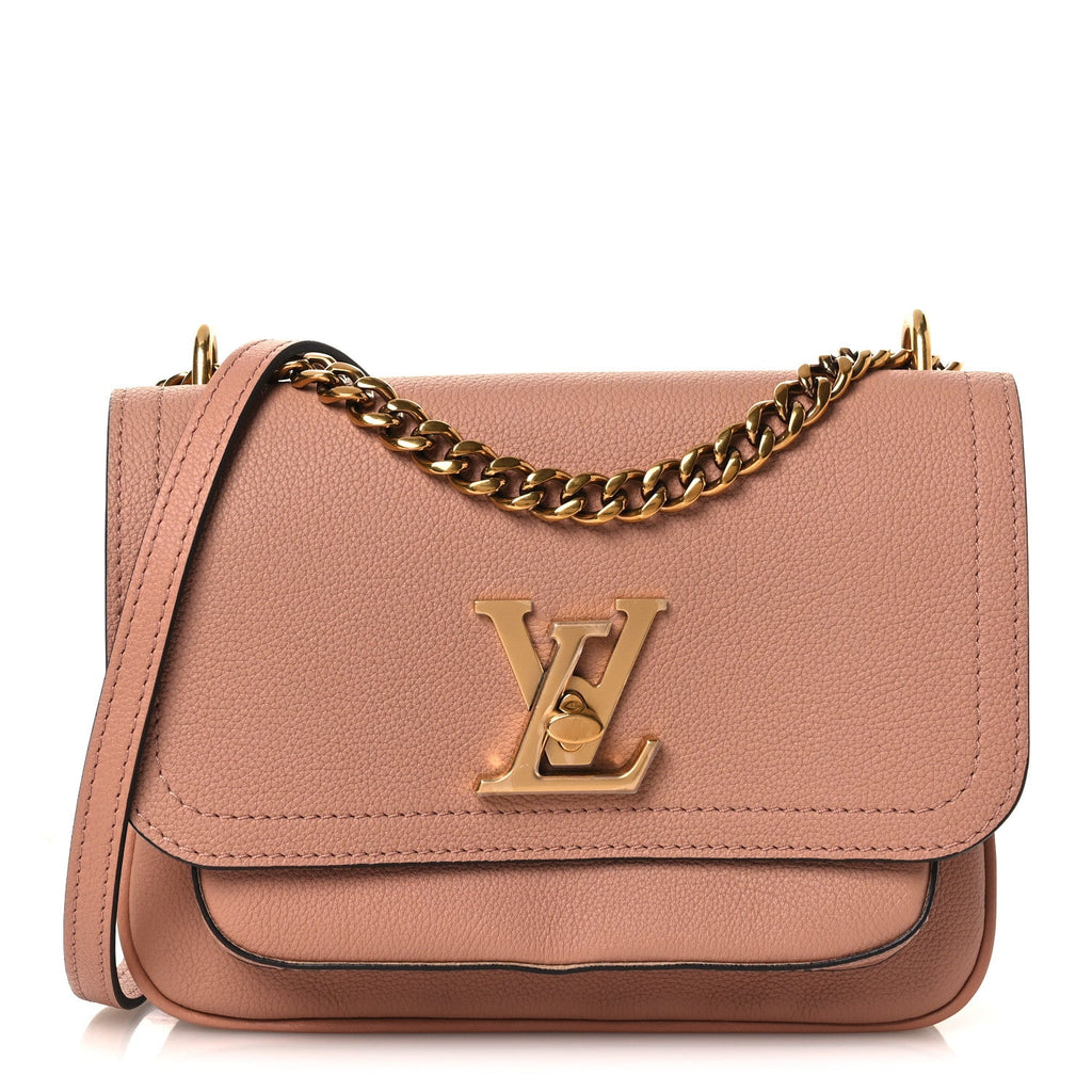 Louis Vuitton Grained Calfskin Lockme Chain Bag PM Rose Silk